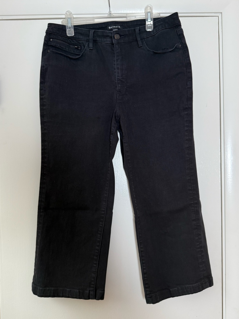 Athleta Wide Leg Cropped Jeans Faded Black Classic Chic Minimalist Stretch Sz 14